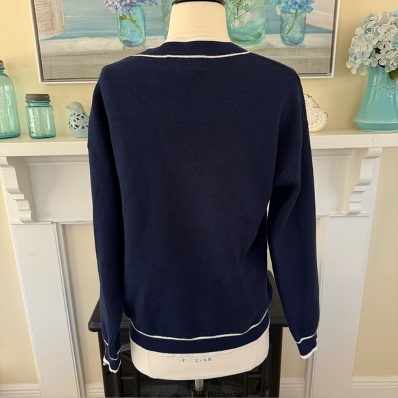 Truth Navy Blue Cardigan with White Trim Size Medium - Picture 4 of 10